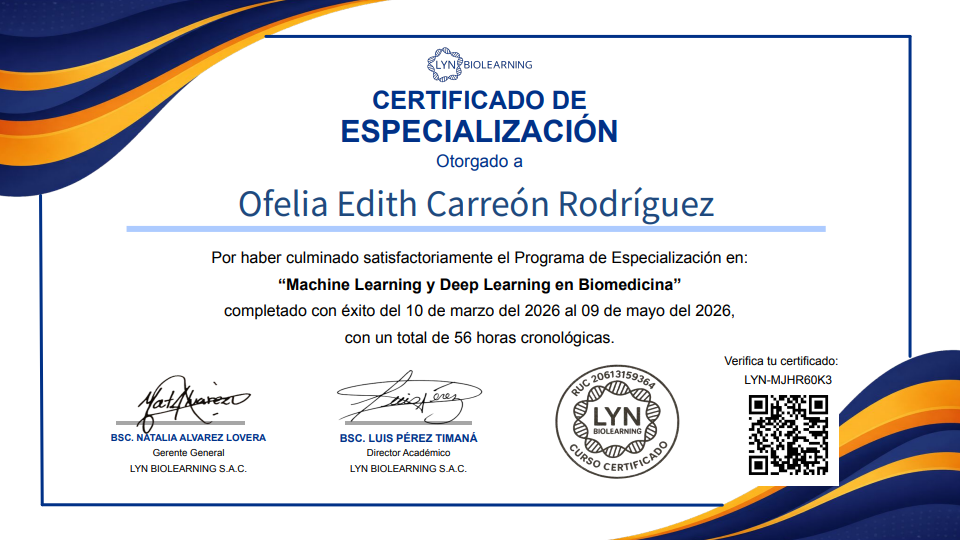 Certificado de Ofelia Edith Carreón Rodriguez